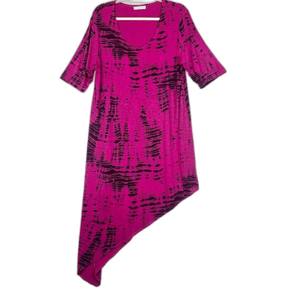 Bryn Walker Tie Dye Asymmetrical Hem Dress Size Large Fuschia Lagenlook Artsy